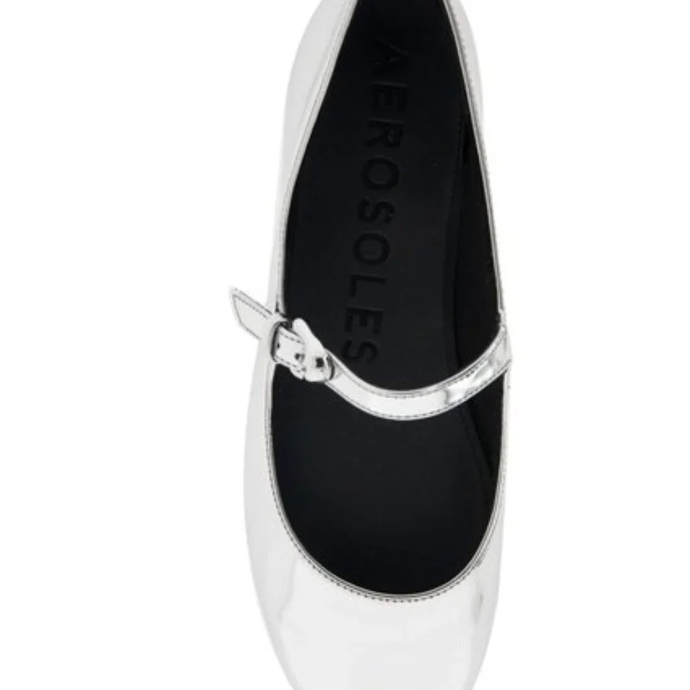 NIB Aerosoles Women’s Perry Mary Jane Flat – Silver Patent, Size 8M